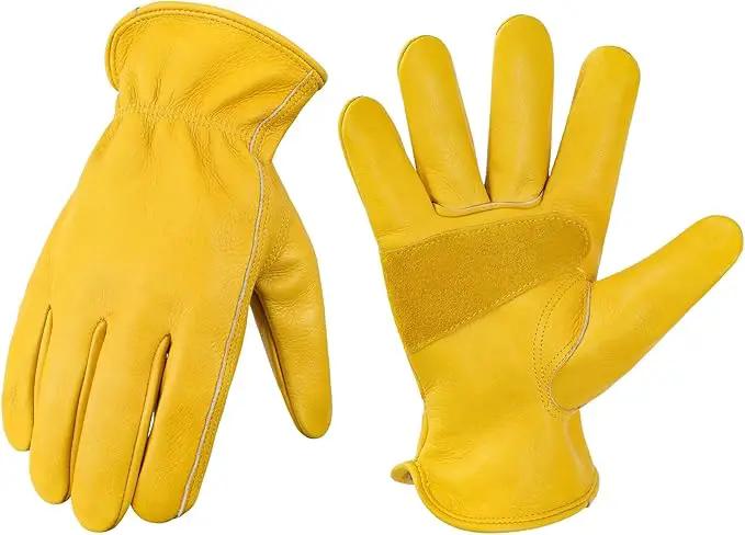 DULFINE Leather Work Gloves for Men & Women, Reinforced Durable Gardening Gloves,Cowhide Work Gloves,Puncture & Cut Resistant by GreenHaven Gardens
