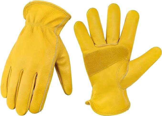 DULFINE Leather Work Gloves for Men & Women, Reinforced Durable Gardening Gloves,Cowhide Work Gloves,Puncture & Cut Resistant by GreenHaven Gardens