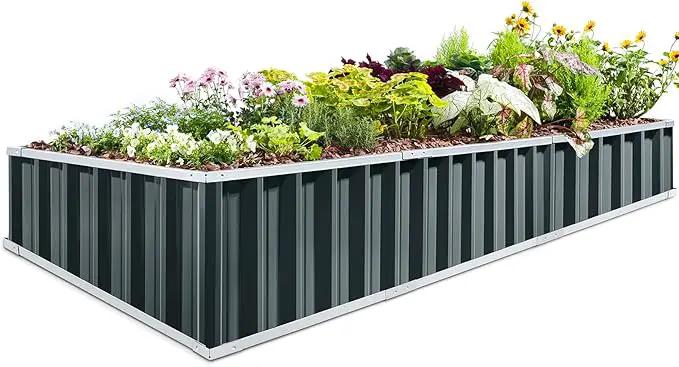 KING BIRD Raised Garden Bed 101" x 36" x 12" 4 Installation Methods for DIY Galvanized Steel Metal Planter Kit Box with 2 Pairs of Gloves (Dark Grey) by GreenHaven Gardens