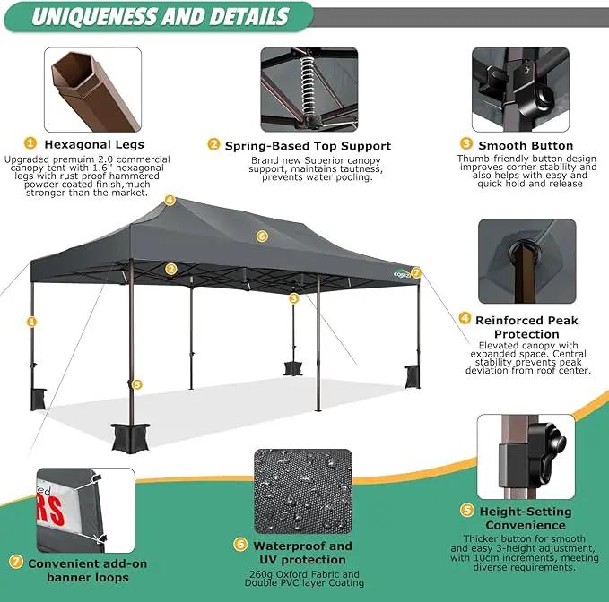 COBIZI 10x20 Pop Up Canopy Tent Heavy Duty with 6 Removable Sidewalls, Commercial Heavy Duty Pop Up Tent for Parties All Weather Waterproof and UV 50+ Wedding Tent with Roller Bag(Legs Upgraded) by GreenHaven Gardens