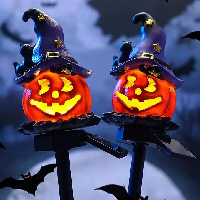Retisee 2 Pcs Halloween Pumpkin Pathway Solar Lights Orange Jack O Lantern Stake Lights for Outdoor Halloween Decorations Yard Display LED Front Porch Decor(Witch Hat Pumpkin) by GreenHaven Gardens