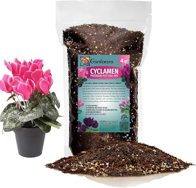 Premium Cyclamen Potting Soil Mix - Perfect Balance of Nutrients, Drainage, and Aeration for Thriving Blooms - 4 Quart by GreenHaven Gardens