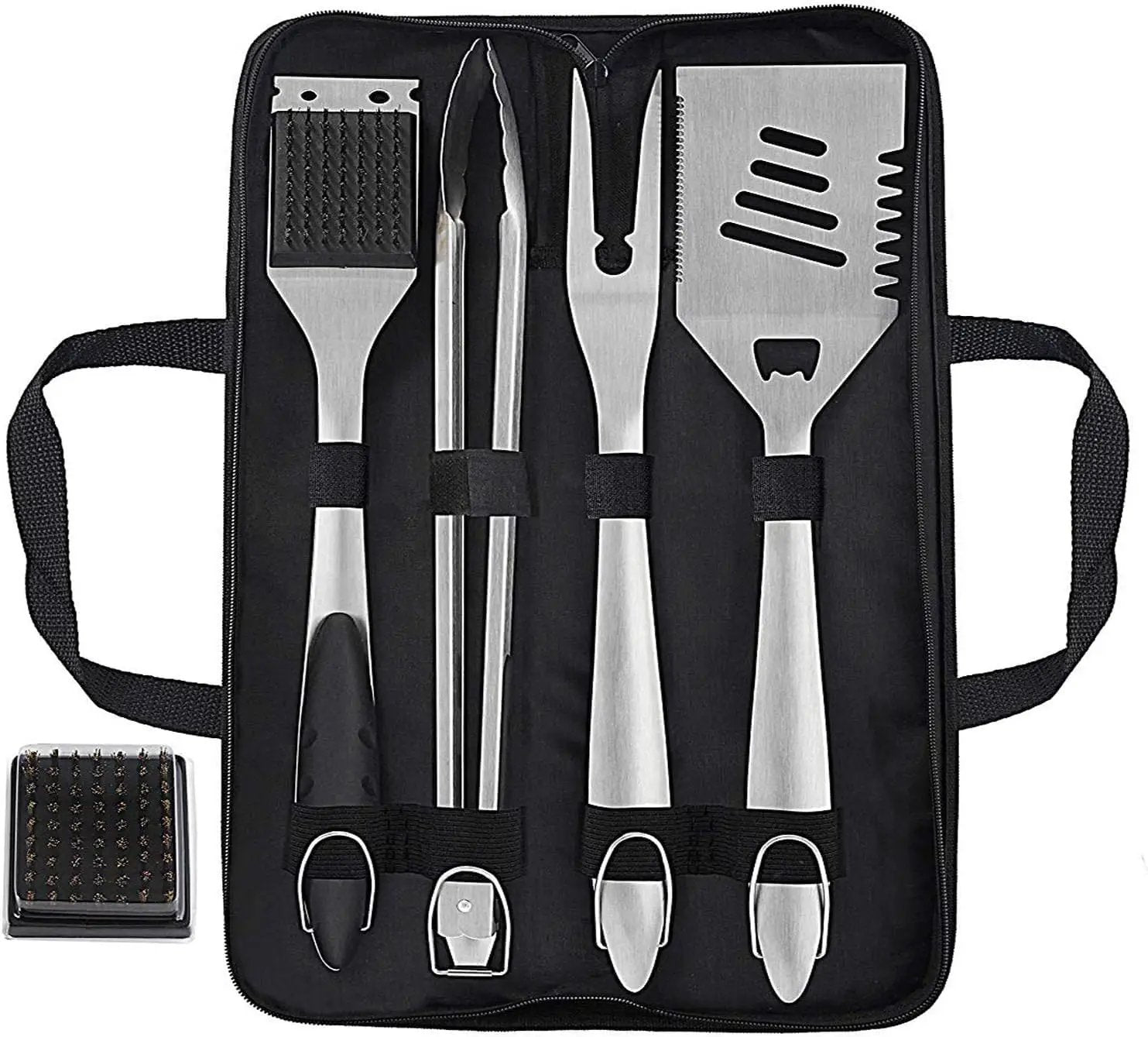 grilljoy 8PCS BBQ Grill Tools Set with Extra Thick Stainless Steel Spatula, Fork, Tongs & Cleaning Brush - Complete Barbecue Accessories Kit with Portable Bag - Perfect Grill Gifts for Men Black by GreenHaven Gardens