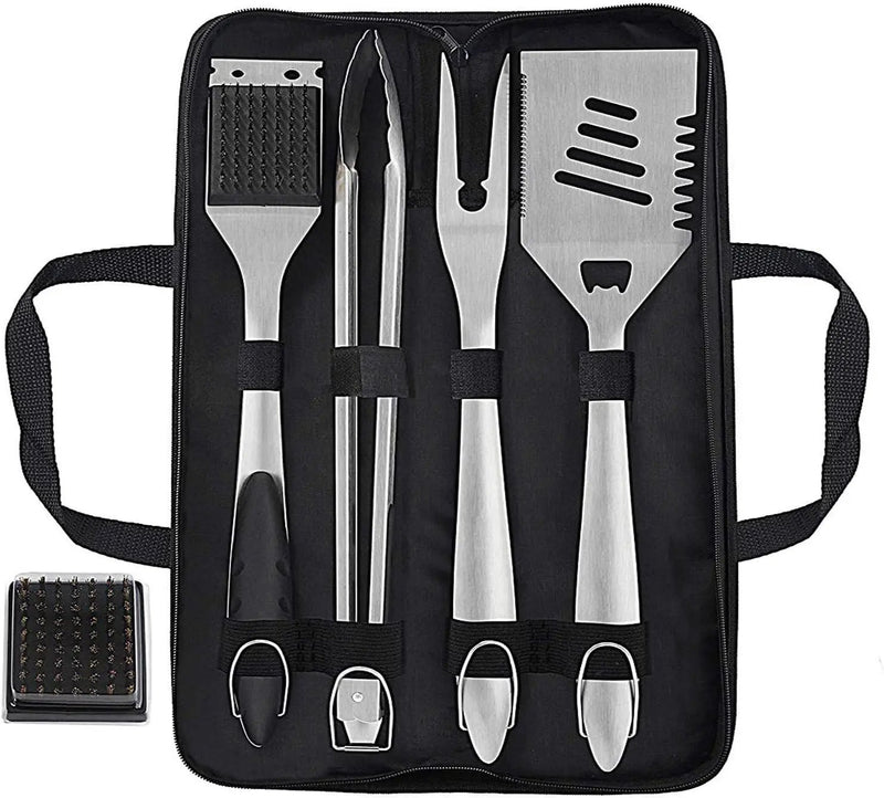 grilljoy 8PCS BBQ Grill Tools Set with Extra Thick Stainless Steel Spatula, Fork, Tongs & Cleaning Brush - Complete Barbecue Accessories Kit with Portable Bag - Perfect Grill Gifts for Men Black by GreenHaven Gardens