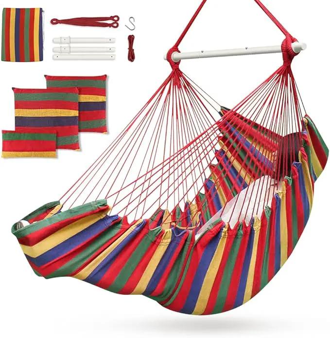 Outerman Hammock Chair, Hanging Chair with 3 Cushions and Foot Rest Support, Sturdy Metal Spreader Bar Max 440 Lbs, Swing Chair for Bedroom, Indoor & Outdoor, Patio, Porch or Tree（Red） by GreenHaven Gardens