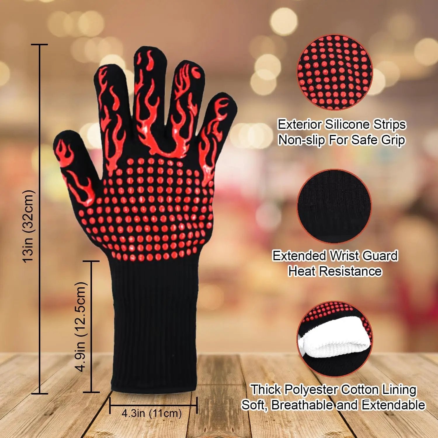BBQ Gloves Fireproof, 1472°F/800°C F Heat Resistant Grill Cut-Resistant Mitts, Non-Slip Silicone Oven Gloves Long Kitchen Gloves for Barbecue Cooking Baking Cutting by GreenHaven Gardens
