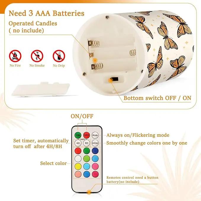 Flickering Flameless Candles, Monarch Butterflies LED Candles with Remote Timer, Set of 2 Battery Operated Candle for Valentine Wedding Birthday by GreenHaven Gardens