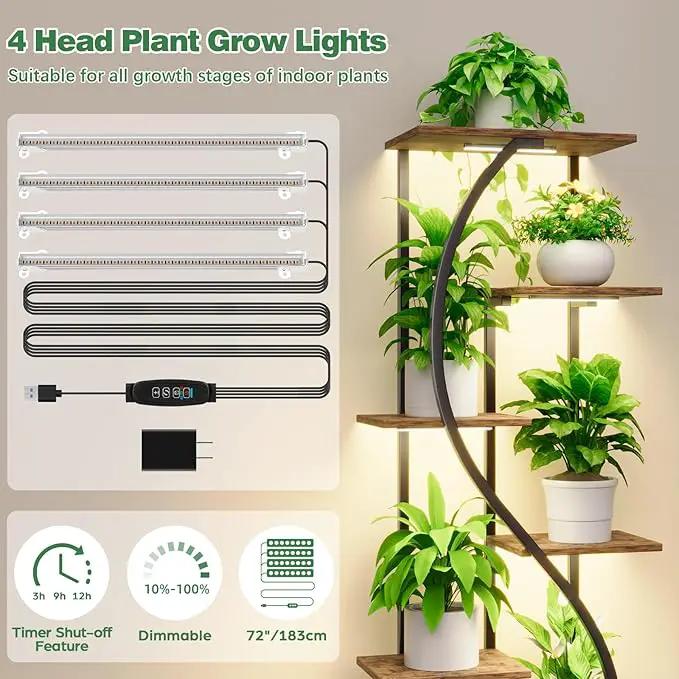 59" Tall Plant Stand with Grow Light Indoor, 7 Tiered Metal Plant Shelf, S-Shaped Flower Display Stand, Corner Storage Shelf for Living Room, Patio, Balcony Decor by GreenHaven Gardens