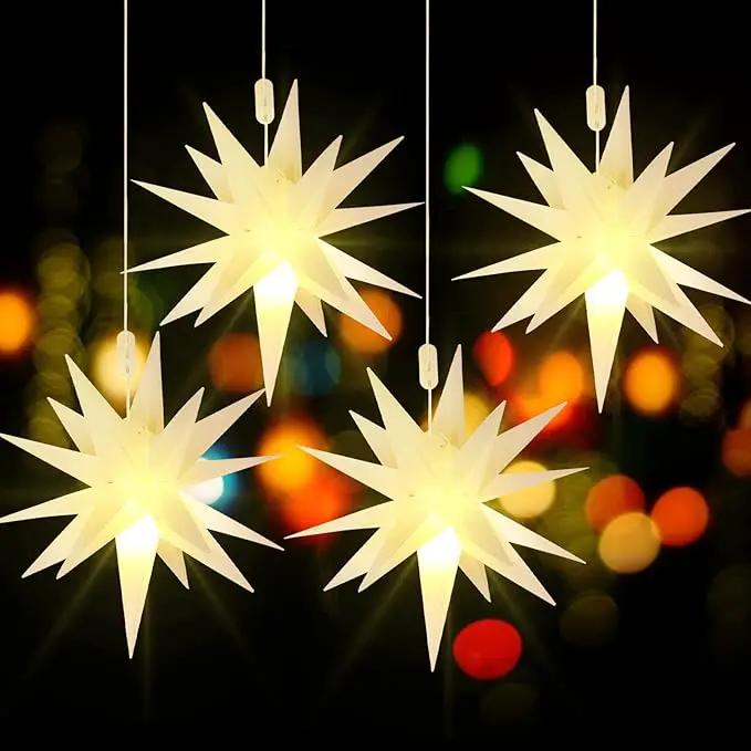 Kingdder 4 Pieces Moravian Star Light LED 3D Star Hanging Light Powered by Battery with Timer Function White Porch Lantern Holiday Decor for Indoor Outdoor Christmas Tree Balcony Courtyard (12 Inch) by GreenHaven Gardens