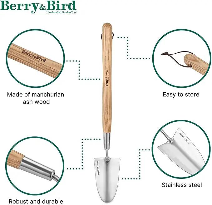 Berry&Bird Garden Trowel with Long Handle, 23.43in Stainless Steel Short Shovel with Wood Handled for Digging, Gardening, Transplanting, Planting and Weeding by GreenHaven Gardens
