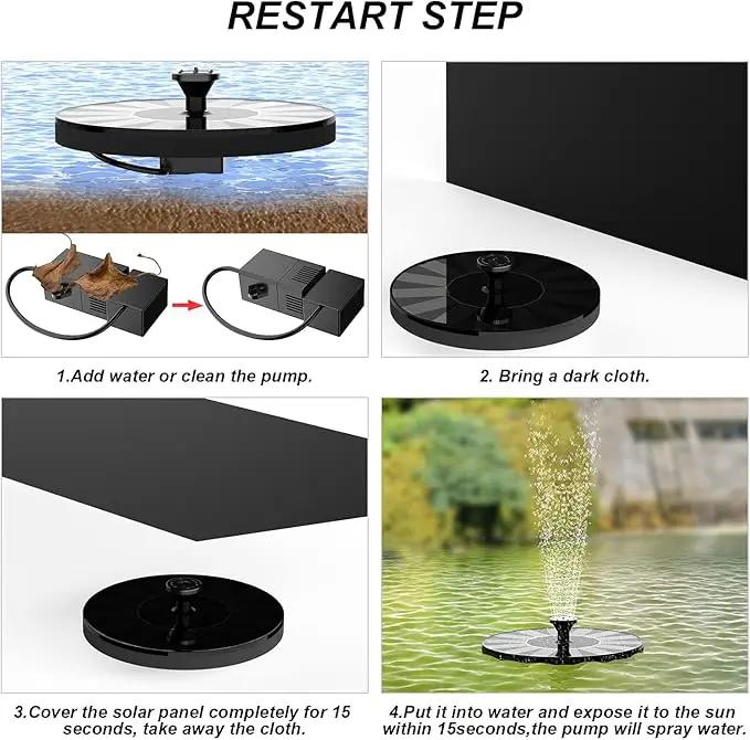Solar Fountains,Solar Water Fountain,Solar Powered Bird Bath Fountain with 6 Nozzles - Free Standing Floating Solar Water Fountain for Bird Bath, Garden, Pond, Pool (Black-1W) by GreenHaven Gardens