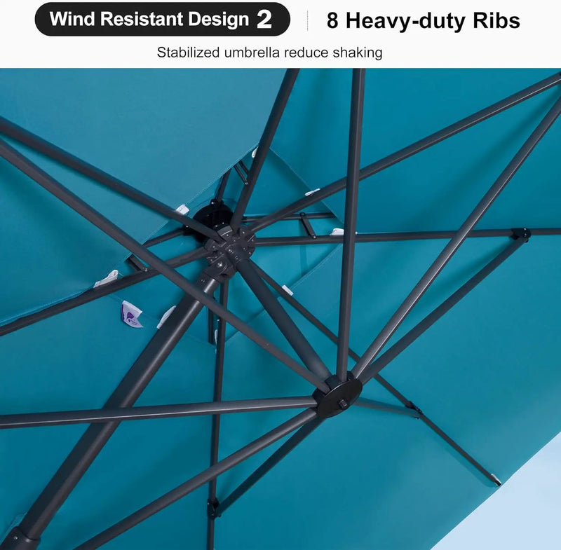 PURPLE LEAF 11ft Patio Umbrella with Base Included Large Offset Umbrella Hanging Double Top Square Cantilever Outdoor Umbrella for Garden Deck Backyard Pool Turquoise Blue by GreenHaven Gardens