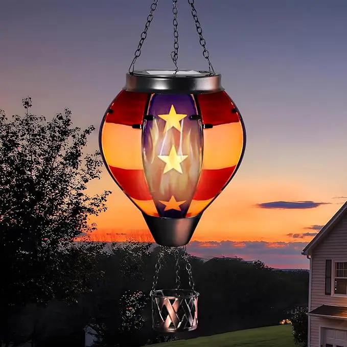 pearlstar Hot Air Balloon Solar Lantern with Flickering Flame Light Outdoor Solar Hanging Lights Waterproof for Garden Yard Farmhouse Patio Pathway Outside Independence Day Decoration,Glass, Star by GreenHaven Gardens
