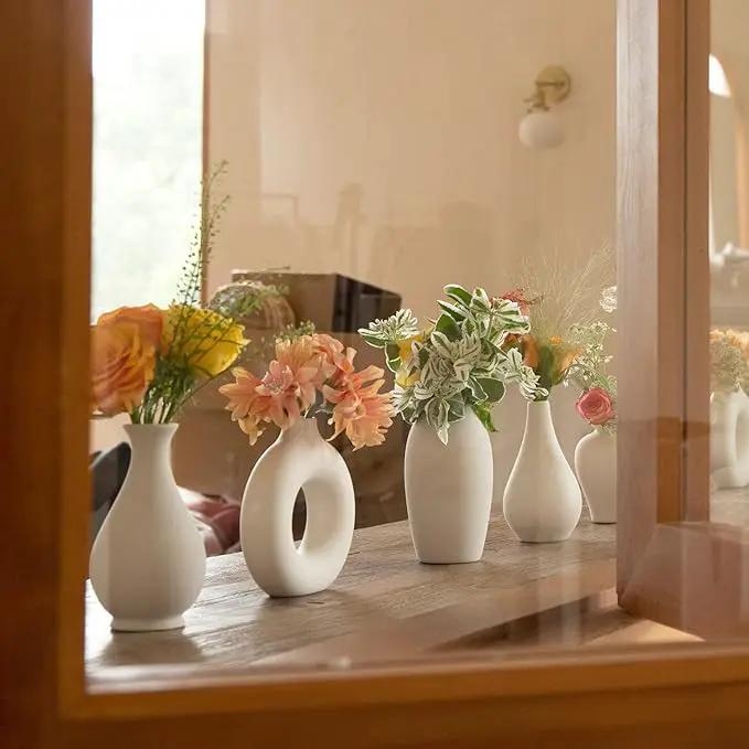 Ceramic Bud Vase Set of 8, Small Vase for Flowers, White Mini Bud Vase in Bulk for Centerpieces, Rustic White Ceramic Vase Set for Flowers, Room Décor, Wedding Party by GreenHaven Gardens