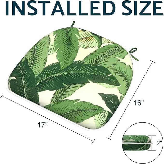 Indoor/Outdoor Chair Cushions 16x17 Inch, Patio Chair Cushions with Ties, All Weather Seat Cushions for Patio Furniture Home Garden Chair Use, Set of 2, Swaying Palms Green by GreenHaven Gardens