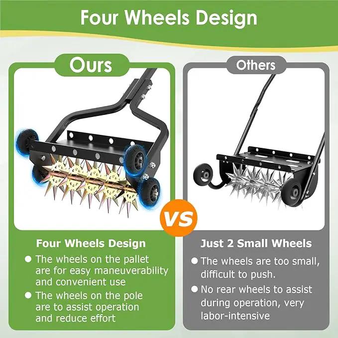 Seeutek 18 Inch Lawn Aerator, Upgraded Heavy Duty Manual Aerators Lawn Tool w/ 3D Steel Tines, 4 Wheels & Non-Slip Handle, Push Spike Aerator Suitable for Lawn, Garden and Yard by GreenHaven Gardens