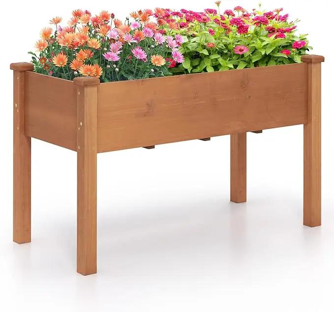 Giantex Raised Garden Bed, Elevated Wood Planter Box with Protective Liner and Drain Hole, Gardening Planter Raised Bed for Planting Vegetables Flowers Succulents Herbs, 49" Lx23 Wx30 H by GreenHaven Gardens
