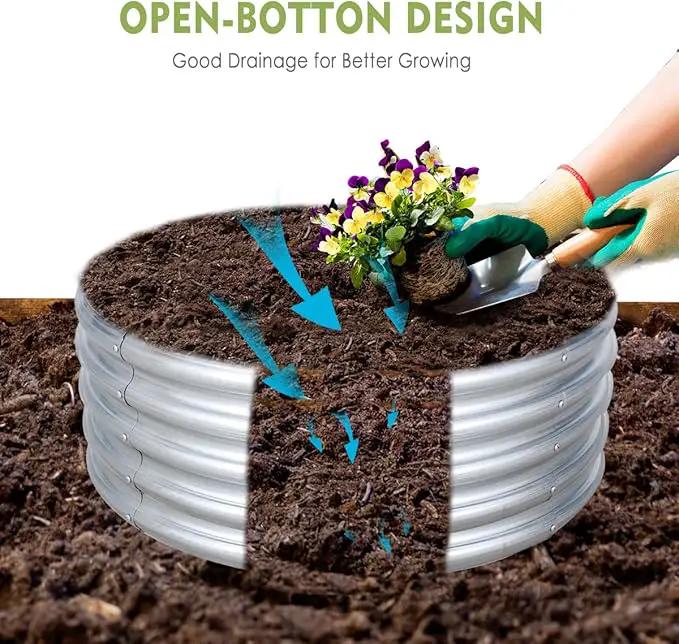 FORTUNO High Round Galvanized Raised Garden Bed Kit Box Dia 3 x H 1.5Ft (2 Pack) Metal Outdoor Flower Bed Steel Patio Ground Planter for Planting Vegetables and Herb, Silver by GreenHaven Gardens