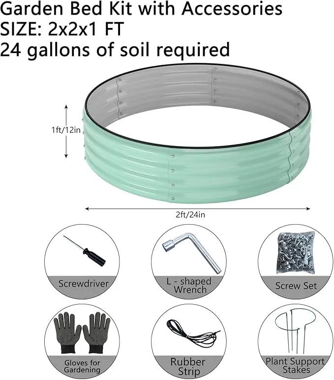 Galvanized Metal Planter Round Raised Garden Bed Kit for Gardening Outdoor，2x2x1ft 2PC Grow Garden Box Raised Flower Bed，Round Galvanized Planter Outdoor Metal Fire Pit Ring Green by GreenHaven Gardens