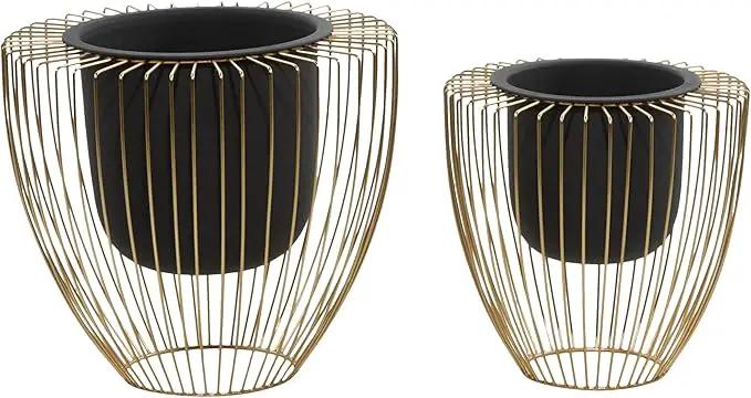 Deco 79 Contemporary Metal, Set of 2 Planters 10", 12"H, Black by GreenHaven Gardens
