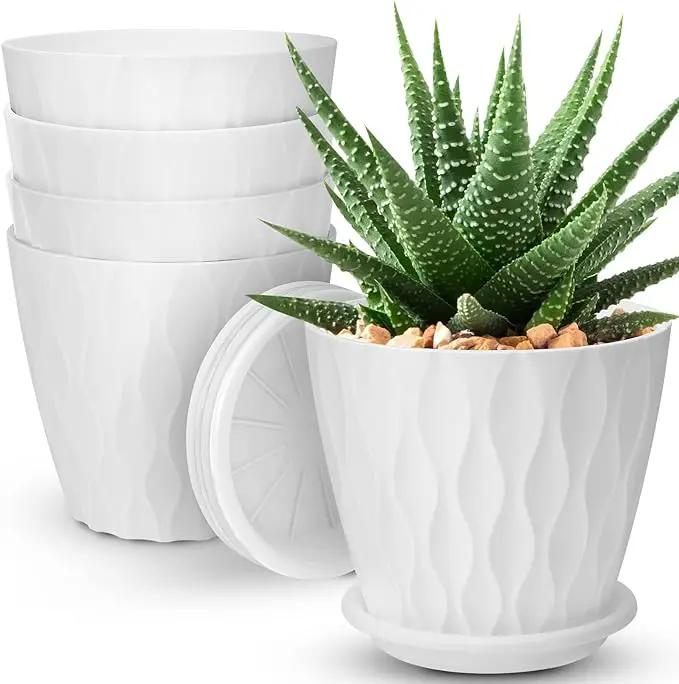 6 inch Plant Pots, 5 Pack Flower Pots Outdoor Indoor, Planters with Drainage Hole and Tray Saucer. by GreenHaven Gardens