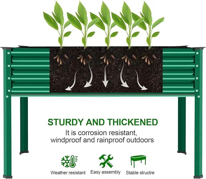 Land Guard Galvanized Large Metal Raised Garden Bed with Legs for Vegetables (Green) by GreenHaven Gardens