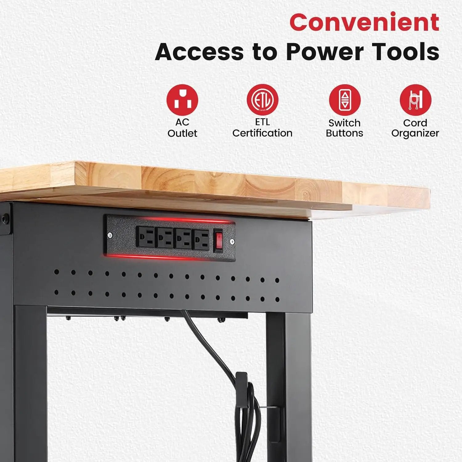 Workbench for Garage 60 x 22 Inch Adjustable Height Work Table with Drawers Heavy Duty Rubberwood Tabletop Work Bench with Pegboard, Power Outlets for Office Home Commercial by GreenHaven Gardens