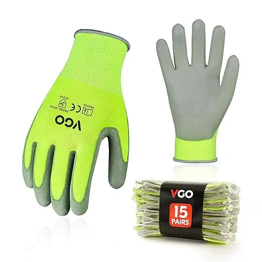 Vgo... 15-Pairs Safety Work Gloves, Gardening Gloves, Polyurethane Coated, Dipping Gloves, Latex Free (Size M, Yellow, PU2103) by GreenHaven Gardens