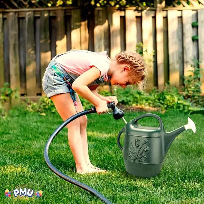PMU 2 Gallon Watering Can - Garden Watering Can for Indoor & Outdoor Plants - Plastic Water Can with Detachable Sprinkler Head - Large Water Pot, Made in USA - Hunter Green Pkg/3 by GreenHaven Gardens