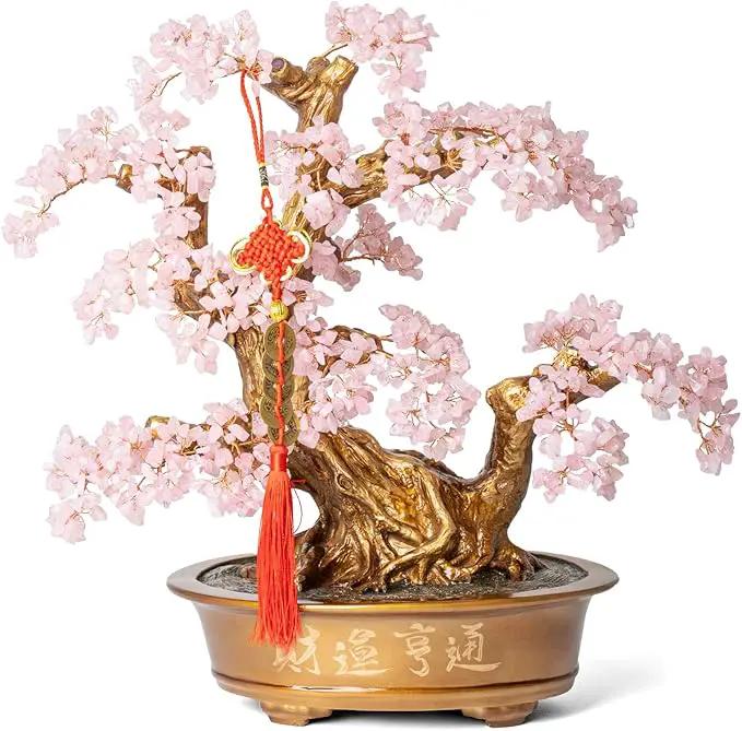Natural Rose Quartz Gemstone Crystal Bonsai Tree of Life（1,350 Gemstone Count） Large Feng Shui Money Chakra Tree for Luck and Wealth Decoration 20 Inches by GreenHaven Gardens