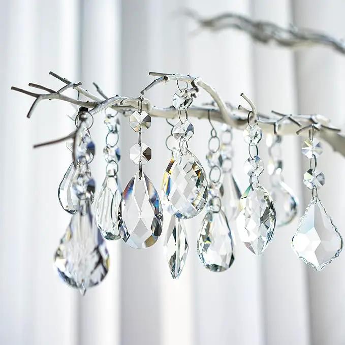 H&D Pack of 12 Clear Crystal Chandelier Lamp Lighting Drops Pendants Balls Prisms Hanging Glass Prisms Parts Suncatcher Home/House Decor by GreenHaven Gardens