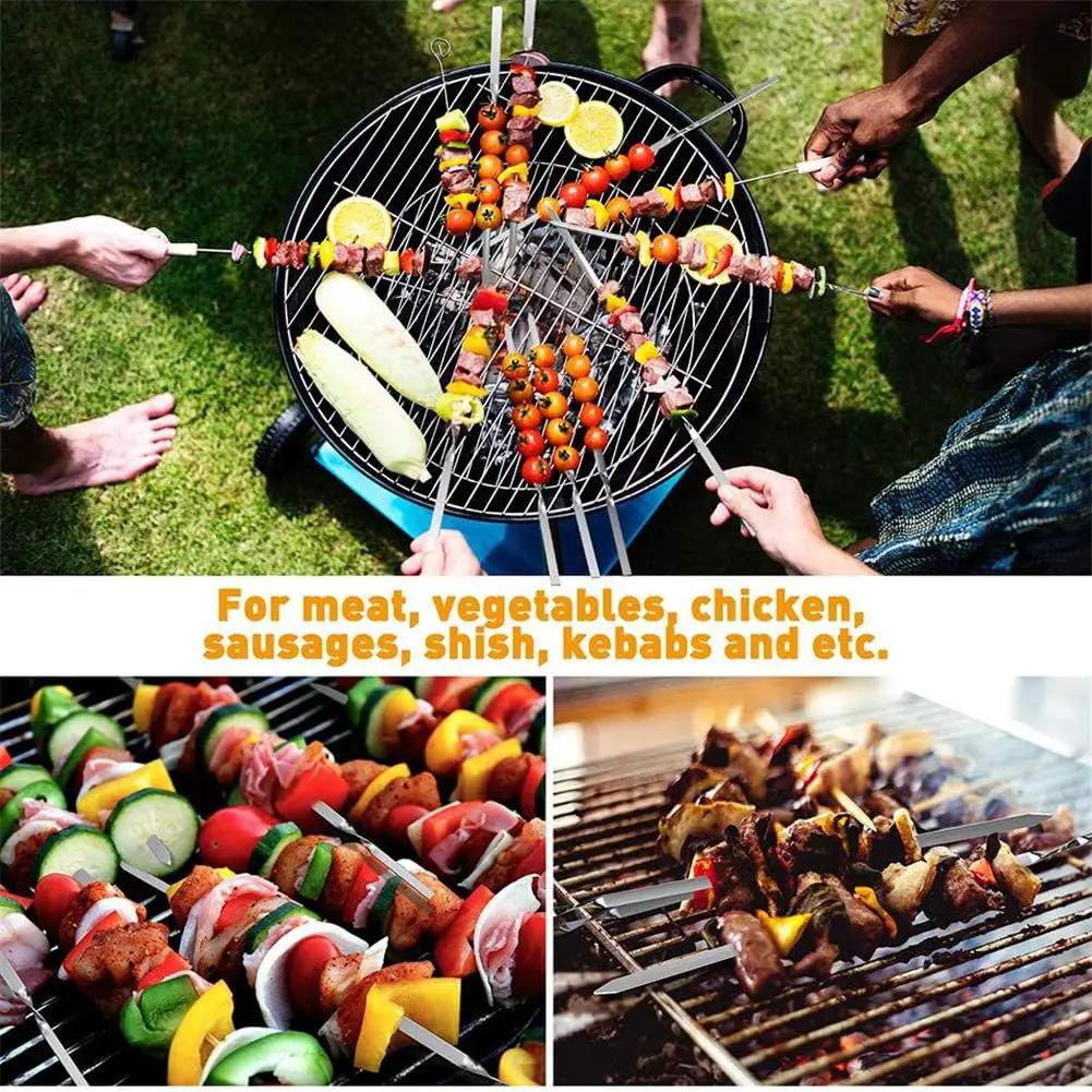 12PCS Kabob Skewers Flat Metal BBQ Barbecue Skewer 14" Long Stainless Steel Shish Kebob Sticks Wide Reusable Grilling Skewers Set for Meat Shrimp Chicken Vegetable, 12 Pack by GreenHaven Gardens
