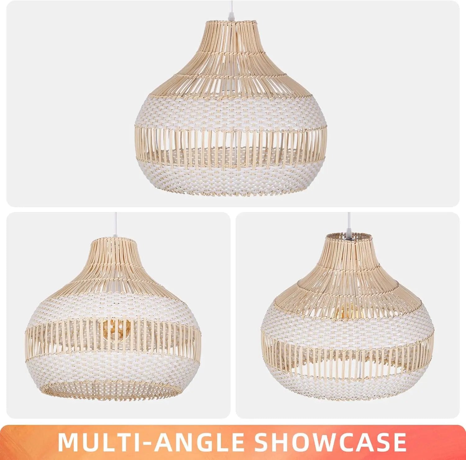 Arturesthome Rattan Chandelier for Kitchen Island,15.72" White Boho Woven Basket Pendant Light,Handmade Wicker Hanging Light for Living Room,Bedroom by GreenHaven Gardens