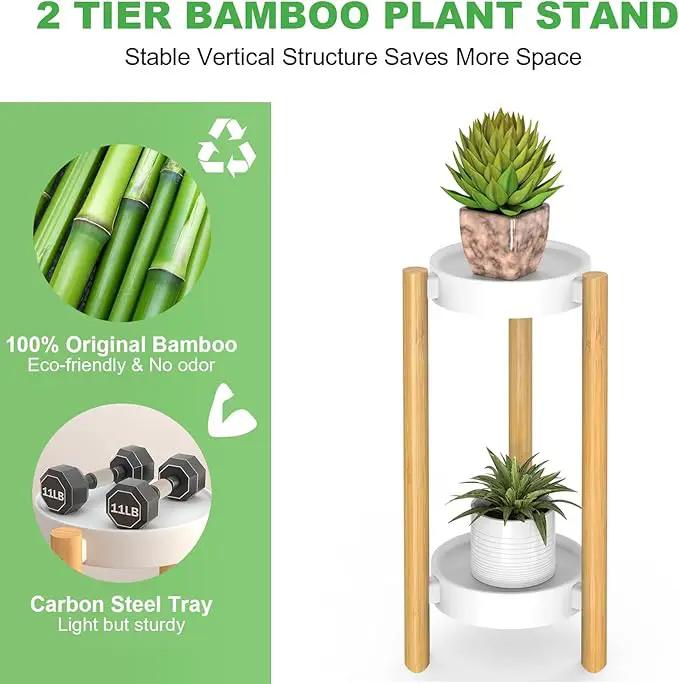 Bamboo Plant Stands Indoor, 2 Tier Steel Tray Tall Corner Plant Stand Holder & Plant Display Rack for Outdoor Garden Indoor Home (2 Tier) by GreenHaven Gardens