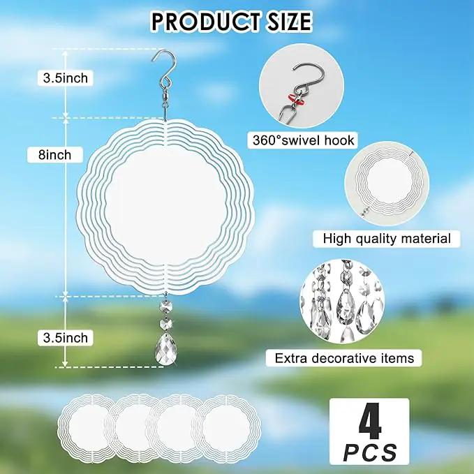 Sublimation Wind Spinner Blanks 8 Inch 4 Pack Wind Spinners Sublimation Blanks with Crystal Pendant Aluminum Metal Wind Spinners for Yard Garden Indoor Outdoor Window Porch Decoration（Round by GreenHaven Gardens
