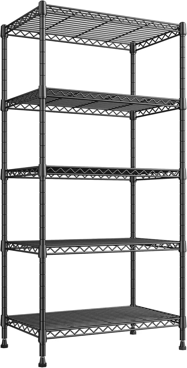 REIBII Metal Shelving 5 Tier Wire Sturdy Storage Shelves Adjustable Steel Organizer Wire Rack for Kitchen Laundry Room Commercial School Storage Room Black 63“Hx 21.65“L x 11.8”D by GreenHaven Gardens