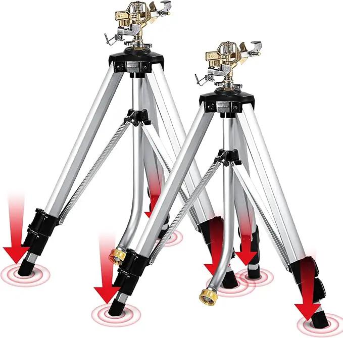 YAMATIC Impact Sprinkler on Tripod Base, 360 Degree Large Area, Heavy Duty Adjustable Pulsator Sprinkler for Lawn Yard and Grass, Spray up to 20-90ft (36inch) Brass Head, 2Pcs by GreenHaven Gardens