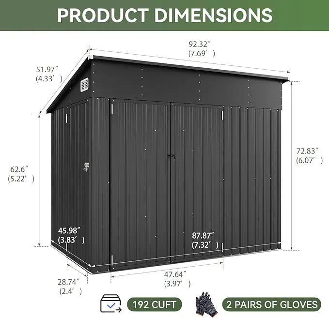 Aoxun 7' x 4' Shed 140 CU.FT Outdoor Waterproof Storage Shed with Triple Lockable Door Garden Metal Tool Shed for Outside by GreenHaven Gardens