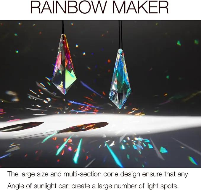 2PCS 5" Large Lanky Cone Crystal Sun Catcher Prisms, STINO Hanging Suncatchers with Glass Prism, Rainbow Maker for Windows, Balcony, Kitchen, Garden Decoration (1, Lanky Cone 2Pcs) by GreenHaven Gardens