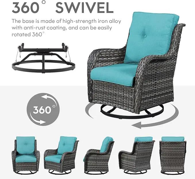 Outdoor Swivel Rcoker Wicker Chairs - Swivel Patio Chairs Set of 2 Patio Furniture Sets with Covered Cushion for Porch Deck Balcony Backyard, Turquoise Cushion by GreenHaven Gardens