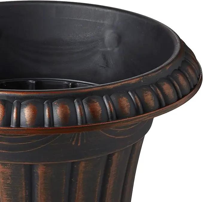 PL10CP Classic Traditional Plastic Urn Planter Indoor/Outdoor, 15" x 13", Brushed Copper by GreenHaven Gardens