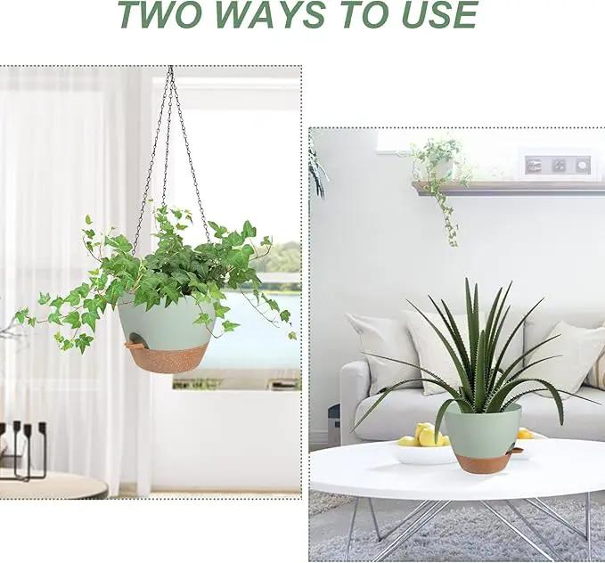 Hanging Planters for Indoor Outdoor Plants, 2 Pack Self Watering Hanging Pot with Drainage Holes & Removable Tray (Green, 8'') by GreenHaven Gardens