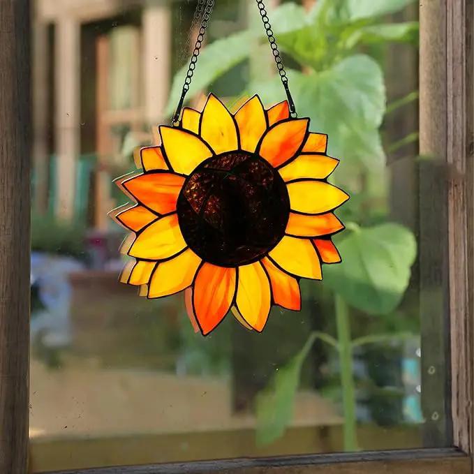 BOXCASA Sunflower Gifts Stained Glass Window Hangings,Sunflower Suncatcher Best Teacher Gifts for Women,Sunflower Decor Suncatcher for Window,Home Decor,Gift for Teacher Mother Grandma by GreenHaven Gardens