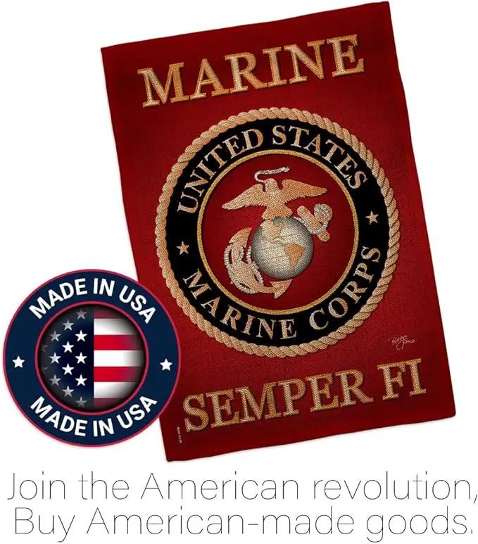 Marine Corps Burlap Garden Flag - Set with Stand Armed Forces USMC Semper Fi United State American Military Veteran Retire Official - House Banner Small Yard Gift Double-Sided Made In USA , Garden Flag 13"x 18.5" by GreenHaven Gardens
