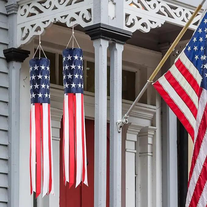 40 Inch American US Flag Windsock Outdoor USA Patriotic Decorations Embroidered Wind Socks Outdoor Hanging Fade Resistant 4th of July Windsock Independence Day for Garden Yard (6 Pcs) by GreenHaven Gardens