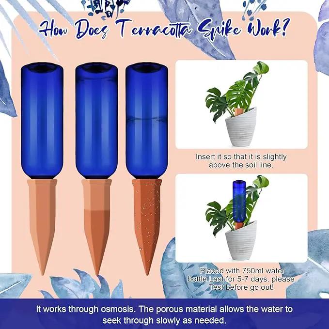 3 Sets Plant Watering Devices Terracotta 26 oz Self Watering Spikes Plastic Wine Bottles Slow Release Vacation Insert Automatic Plant Pot Waterer Device for Indoor Outdoor Garden by GreenHaven Gardens