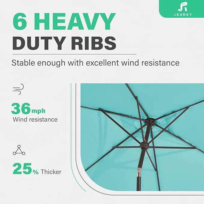 JEAREY 6.5x10 ft Rectangular Patio Umbrellas Outdoor Market Umbrella with Push Button Tilt and Crank, Rectangle Table Umbrella 6 Sturdy Ribs UV Protection for Pool Garden Backyard Deck, Peacock Blue by GreenHaven Gardens