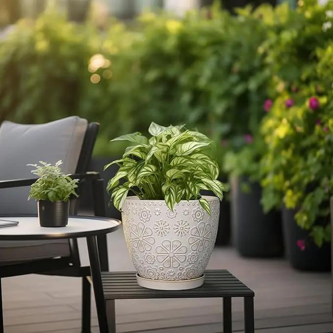 Ceramic Planter 8 Inch Plant Pot with Drainage Hole and Saucer Ceramic Pots for Indoor Plants Outdoor Large Flower Pot for Home Decor White by GreenHaven Gardens