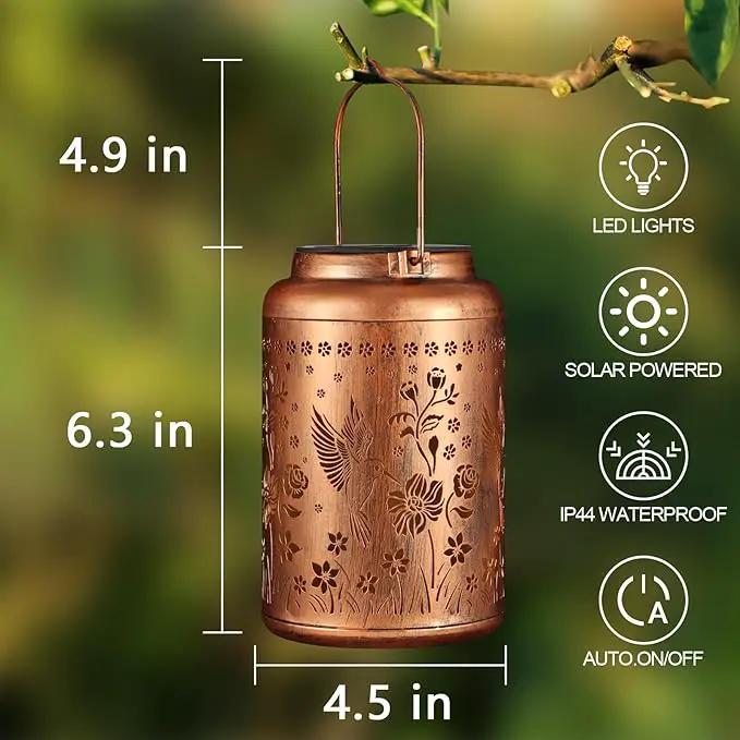 2 Pack Solar Lanterns Outdoor Waterproof, Hummingbird Garden Decor Gifts for Women Mom Grandma Hanging Solar Lights Metal Solar Decoration Outside for Yard, Patio, Lawn, Pathway, Landscape by GreenHaven Gardens