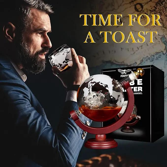 PONPUR Whiskey Globe Decanter, Gifts for Men Dad Father's Day, Anniversary Birthday Gift for Him Husband Boyfriend Grandpa, Unique Housewarming Presents Whisky Bourbon Decanter, 1000ml by GreenHaven Gardens